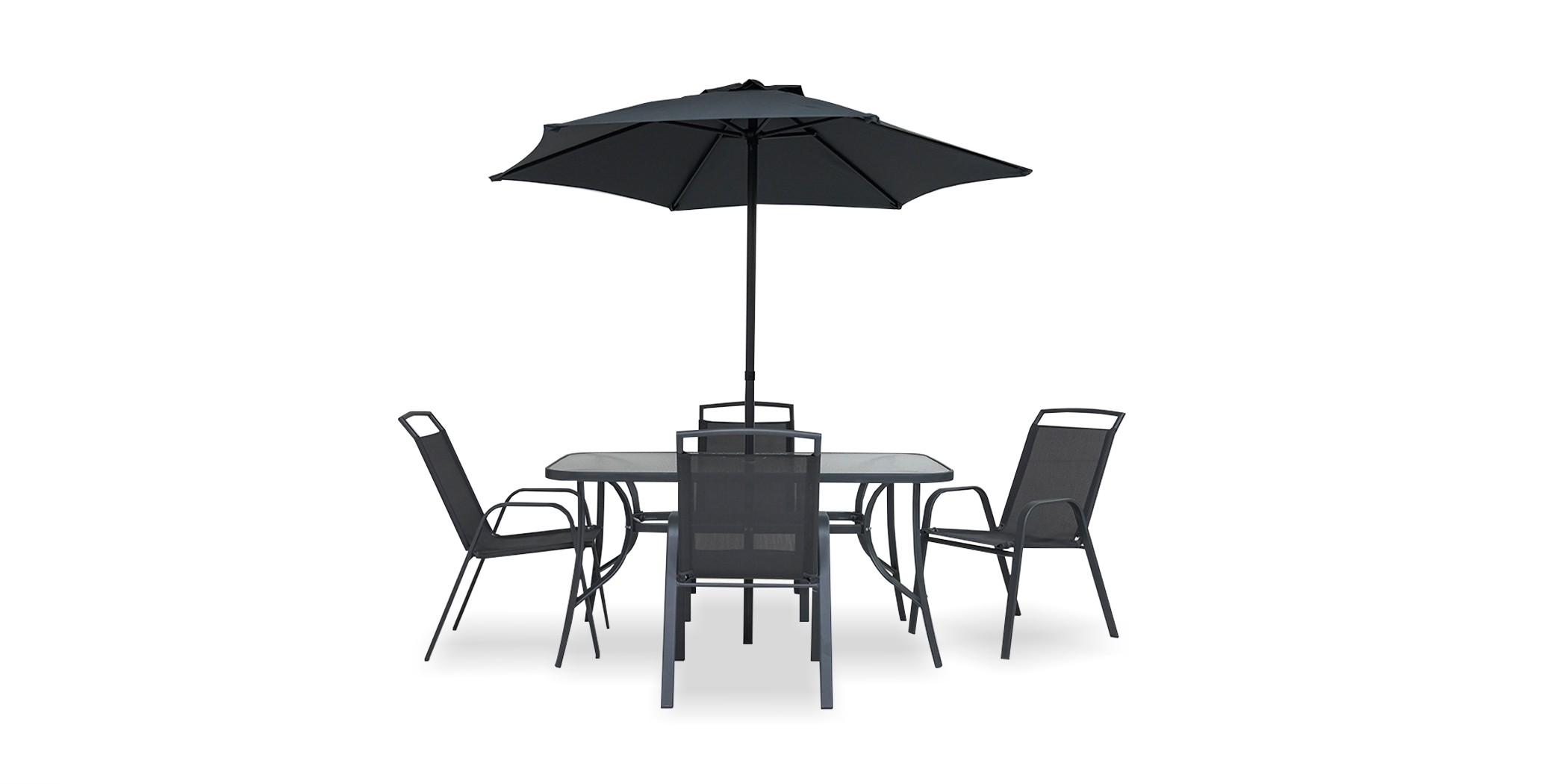 Doha Table & 6 Chairs With Umbrella Grey