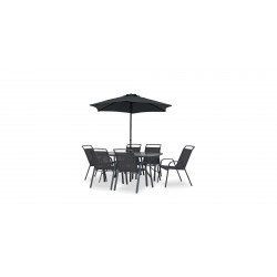 Doha Table & 6 Chairs With Umbrella Grey