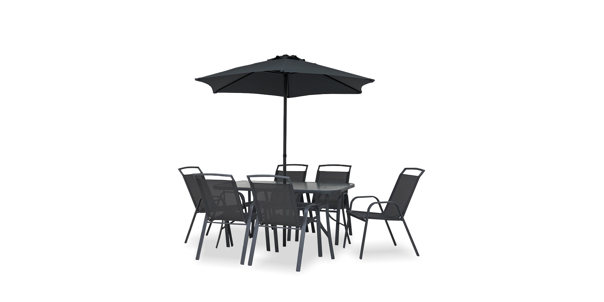 Doha Table & 6 Chairs With Umbrella Grey