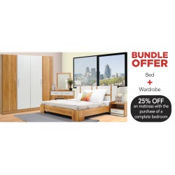 Tessa Bed 180x200 cm & Tessa Wardrobe 4 Doors MDF Off White & Oak