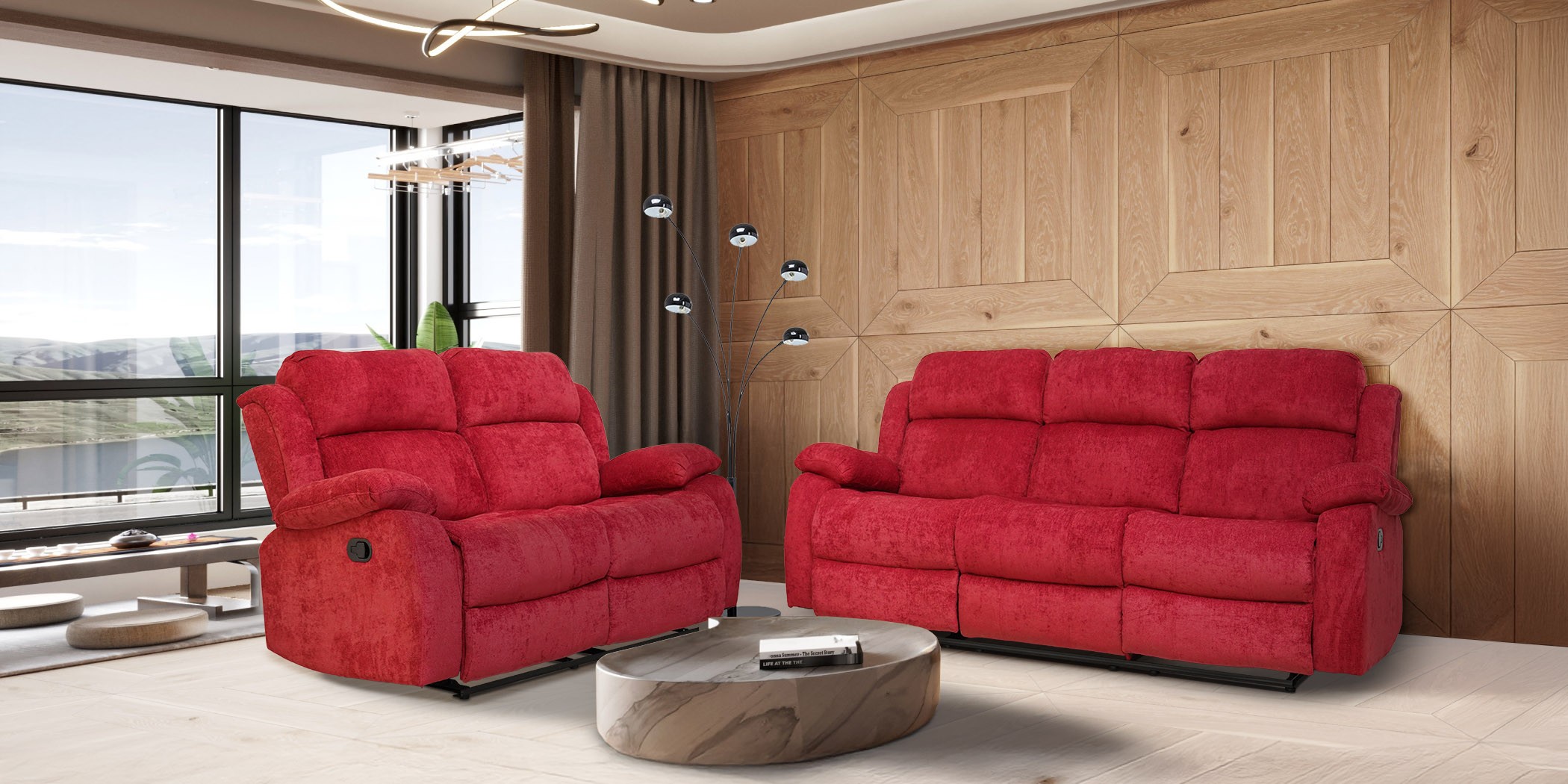 Sabella Recliner Sofa 3+2 Cranberry Col Fabric