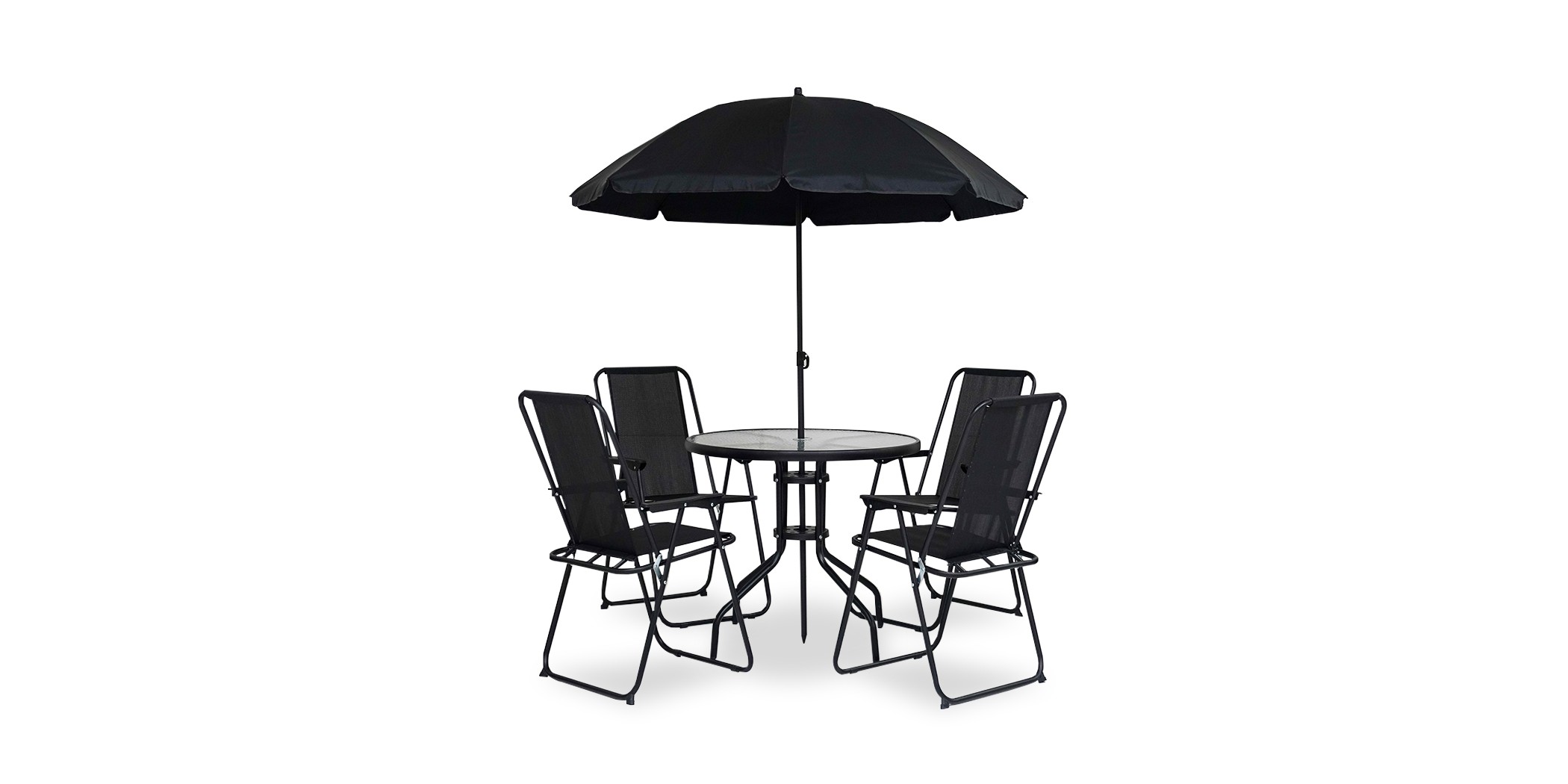 Orson Table & 4 Chairs With Umbrella Black