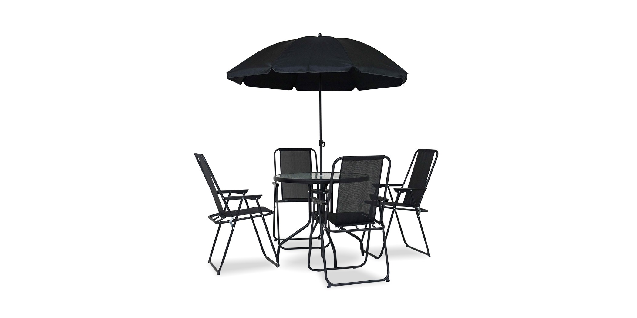 Orson Table & 4 Chairs With Umbrella Black