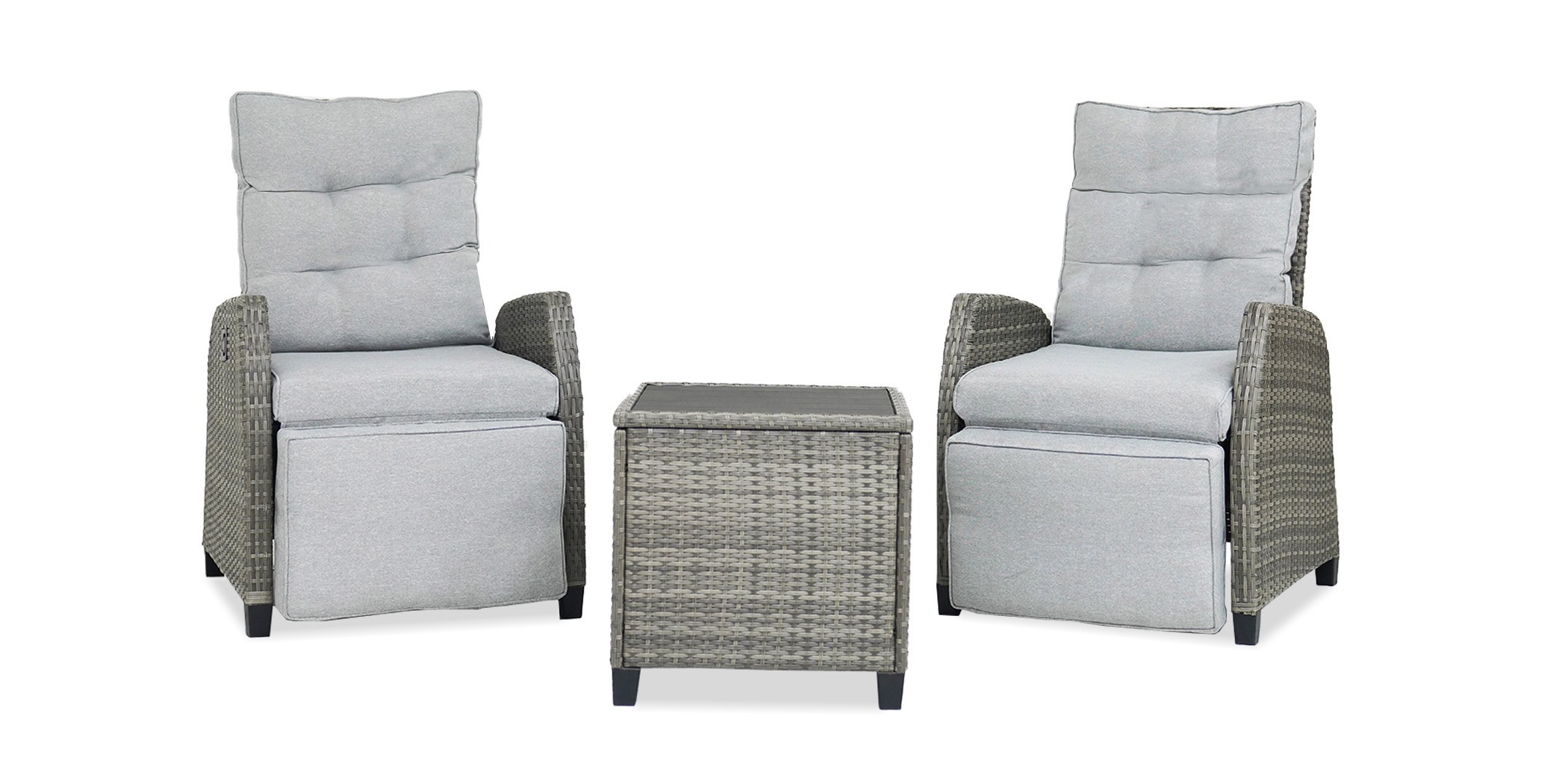 Cole Reclining Set of 2 Chairs + Side Table Grey