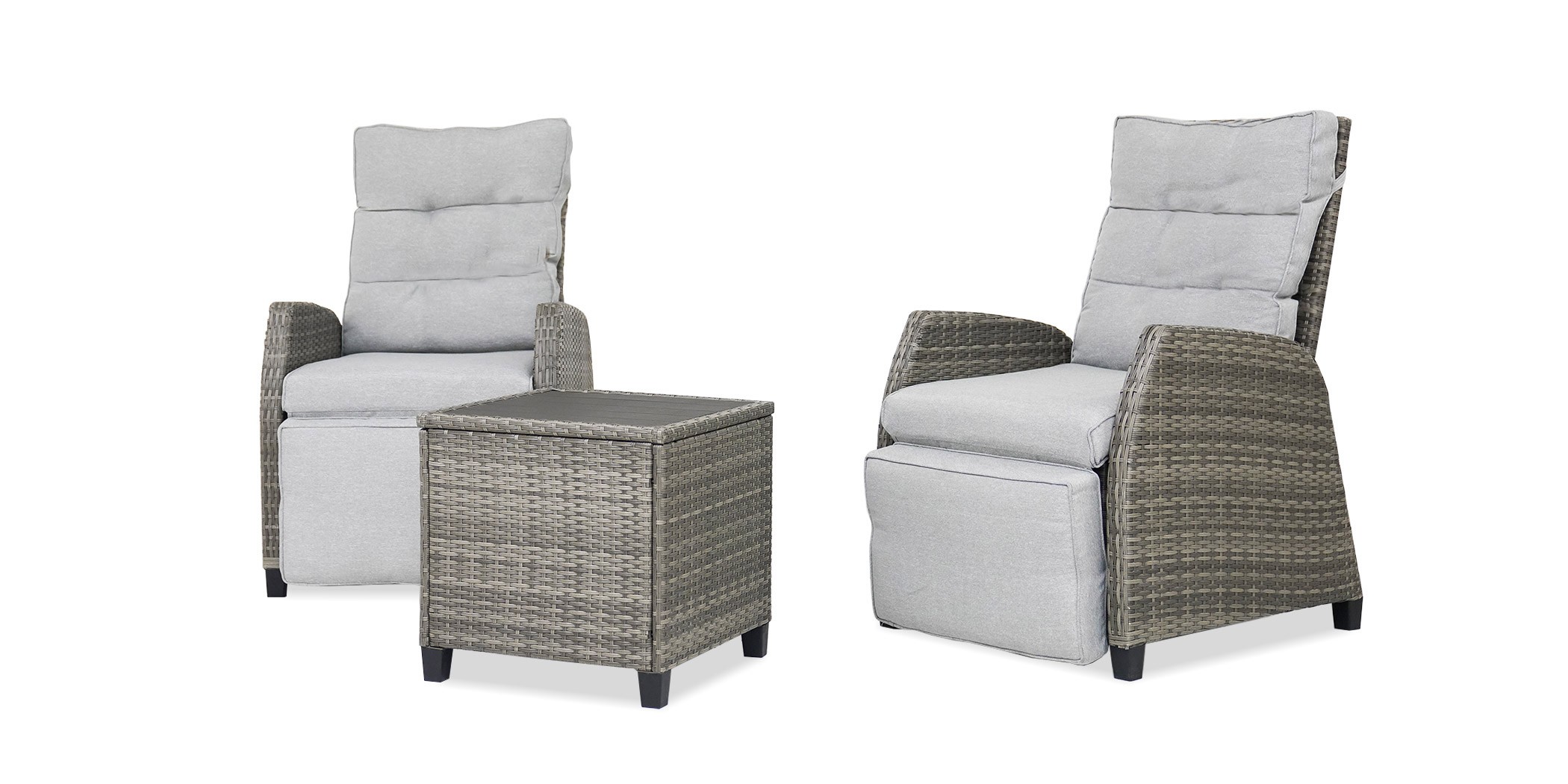 Cole Reclining Set of 2 Chairs + Side Table Grey