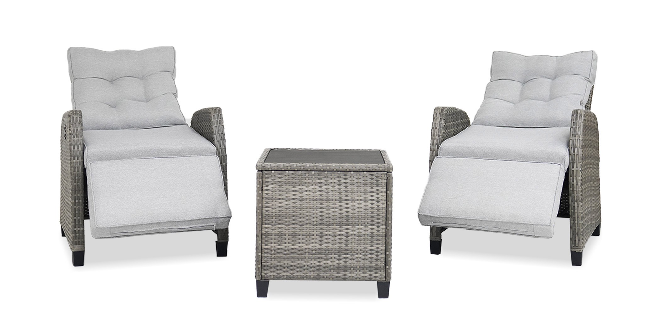 Cole Reclining Set of 2 Chairs + Side Table Grey