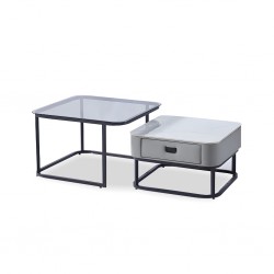 Lino Set Of 2 Coffee Table White Marble & Grey