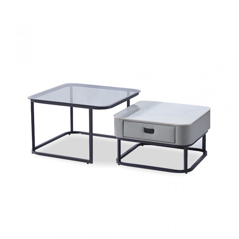 Lino Set Of 2 Coffee Table White Marble & Grey