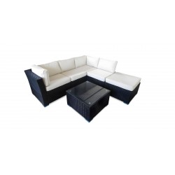 Daytone Corner Sofa With Coffee Table Black Rattan Beige Fabric