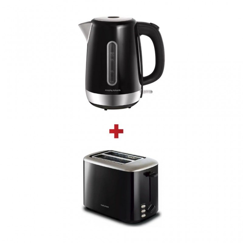 Morphy Richards 102783 Equip 2YW Black 1.7L Kettle + Morphy Richards 222064 Equip 2YW Black 2 Slice Toaster