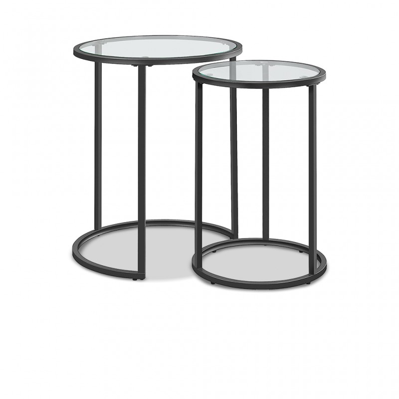 Hobart Set of 2 Coffee Table Tempered Glass & Black