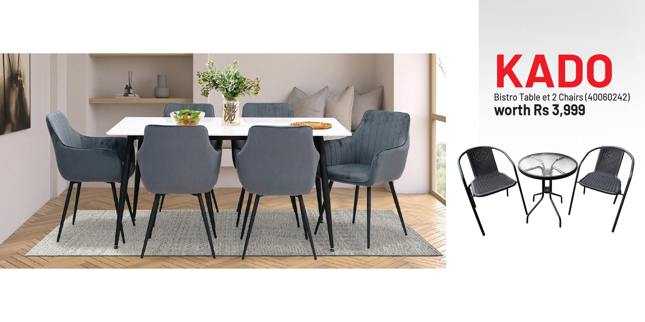 Premium Table and 6 Chairs & Free Bistro Table & 2 Chairs Black Steel