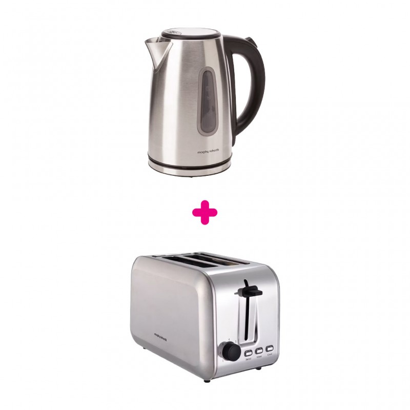 Morphy Richards 981541 Brushed S/Steel 2YW 1.7L Kettle + Morphy Richards X-980552 2YW S/Steel 2 Slice Toaster