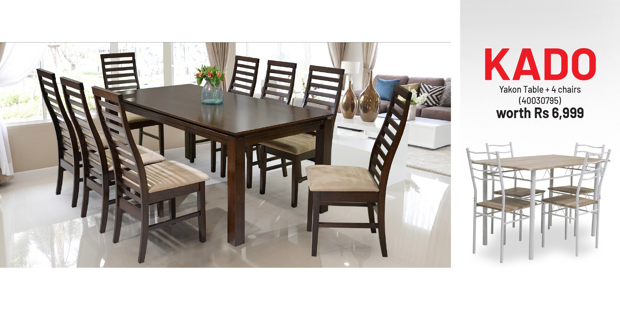 Legenda Table and 8 Chairs Rubberwood & Free Yakon Table and 4 Chairs Metal/MDF