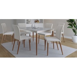 Abbey Table and 6 Chairs Off White & Champagne