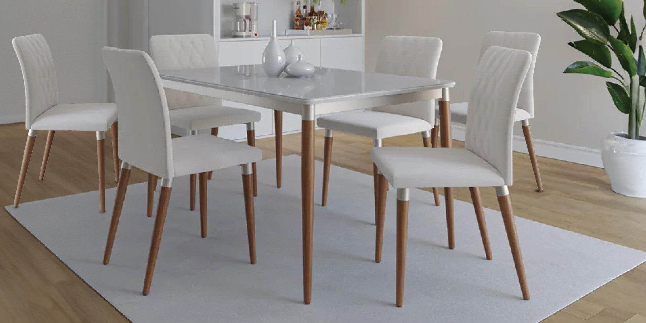 Abbey Table and 6 Chairs Off White & Champagne