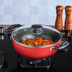 Vinod IZNKL28 28cm-5.5L Zest Inductor Deep Kadai 3mm Non Stick With Glass Lid