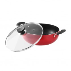 Vinod IZNKL28 28cm-5.5L Zest Inductor Deep Kadai 3mm Non Stick With Glass Lid