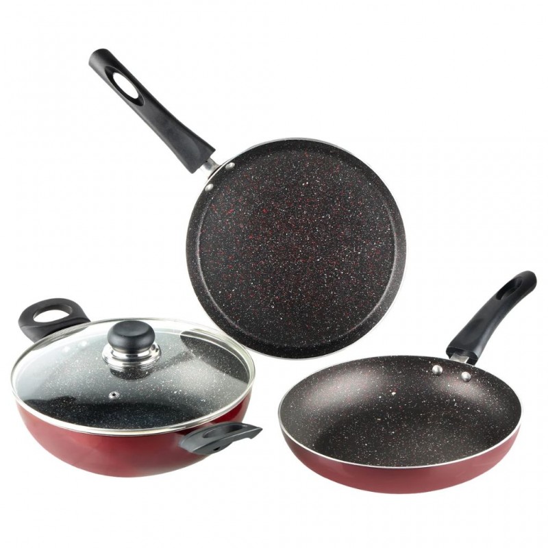 Vinod SUPP3 3pcs Induction 3mm Supreme Plus Set 2.5L Kadai With G/Lid, 24cm Frypan &28cm Dosa Tawa