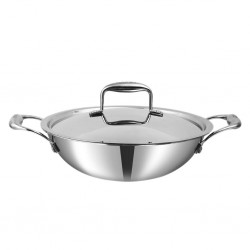 Vinod EDPXK26 26cm 3.7L Platinum SAS Pro Extra Deep Tri Ply Induction Kadai With Lid