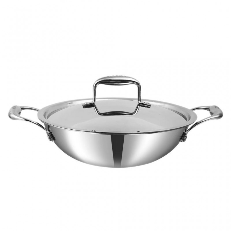 Vinod EDPXK26 26cm 3.7L Platinum SAS Pro Extra Deep Tri Ply Induction Kadai With Lid