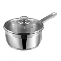 Vinod 3318 18cm 2.3L Two Tone S/S 6.2mm Saucepan With Glass Lid Induction