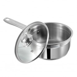 Vinod 3318 18cm 2.3L Two Tone S/S 6.2mm Saucepan With Glass Lid Induction