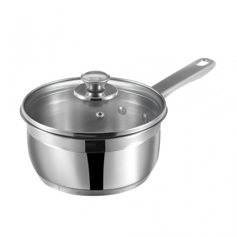 Vinod 3318 18cm 2.3L Two Tone S/S 6.2mm Saucepan With Glass Lid Induction