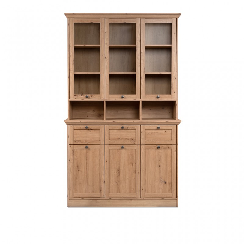 Timber Buffet 6 Doors With Glass and 3 Drawers