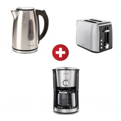 Morphy Richards 1.7L Brushed Equip Kettle + Morphy Richards Equip Brushed S/S Toaster + Morphy Richards Evoke Brushed S/S Filter