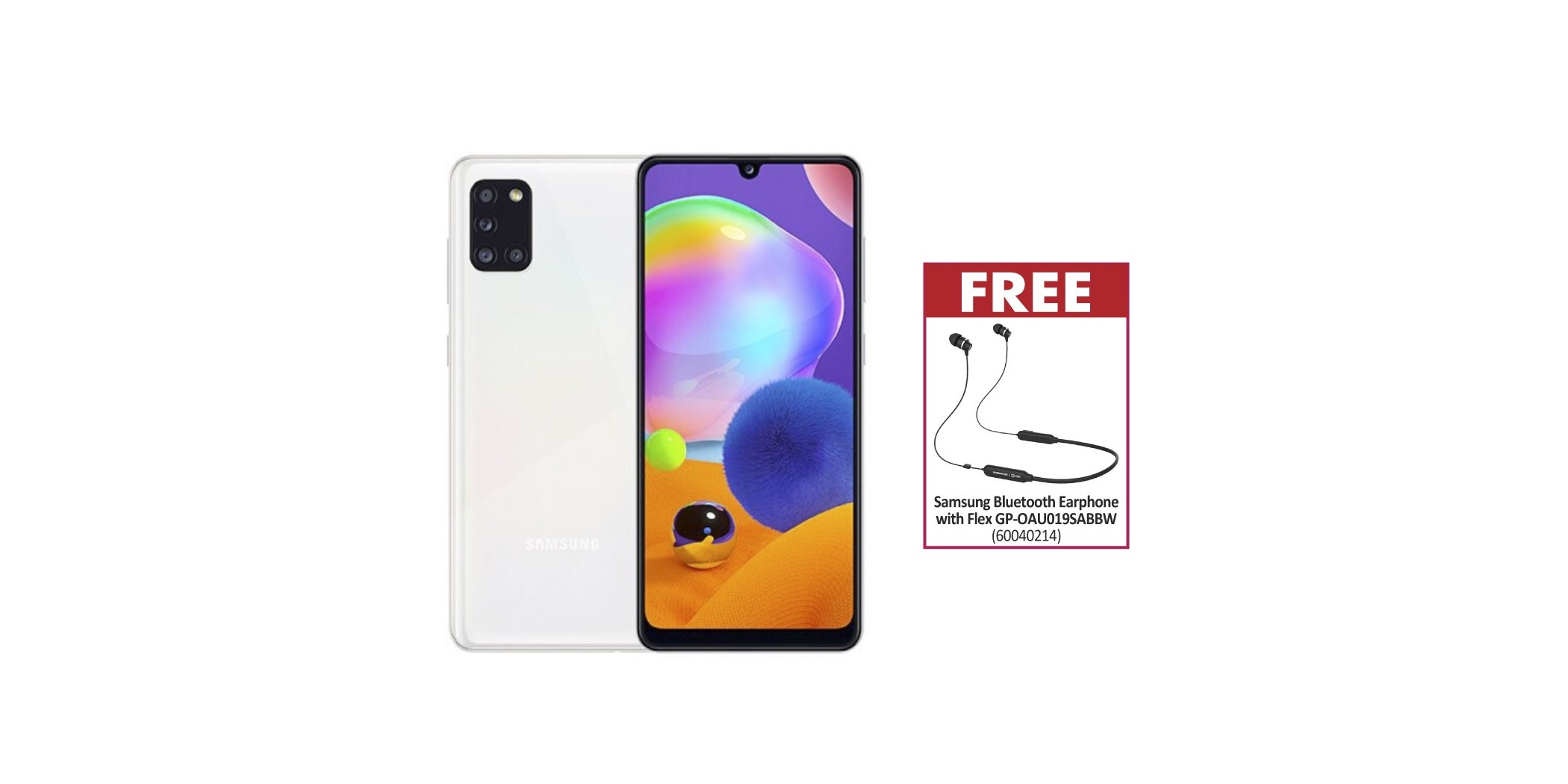 Samsung Galaxy A31 White And Free Samsung Bluetooth Earphone With Flex Gp