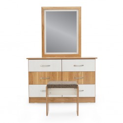 Tessa Dressing Table+Pouf MDF Off White & Oak