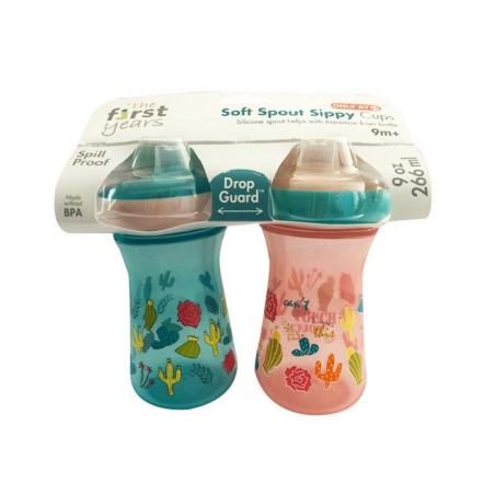 The First Years 9oz Soft Spout Portable Sippy Cups - New Deco - 2pk