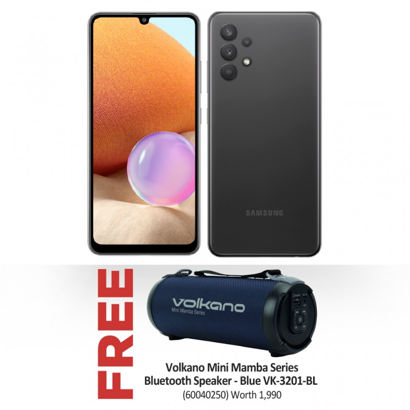 Samsung Galaxy A32 Black & Free Volkano Mini Mamba Series Bluetooth Speaker - Blue VK-3201-BL