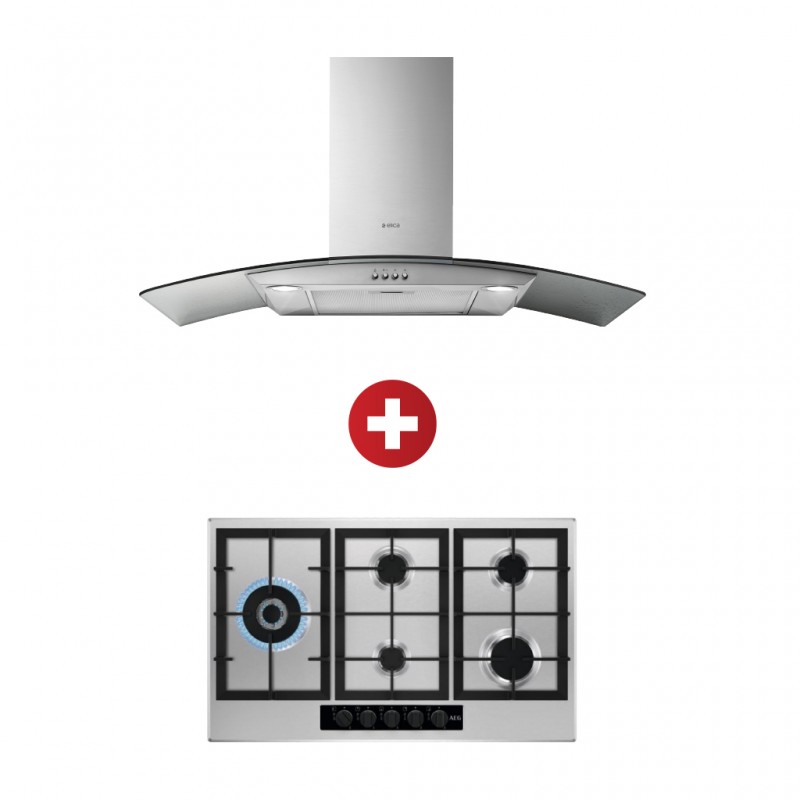 AEG HGB95520YM Built-in Hob + Elica CIRCUS-IX/A/90 Cooker Hood