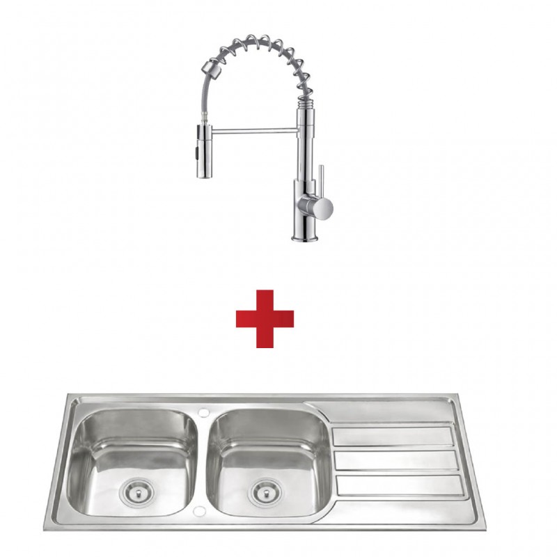 Dura Kitchen Sink Double Drainer 12050N + Aquavit Single lever kitchen mixer ATKF1026CH