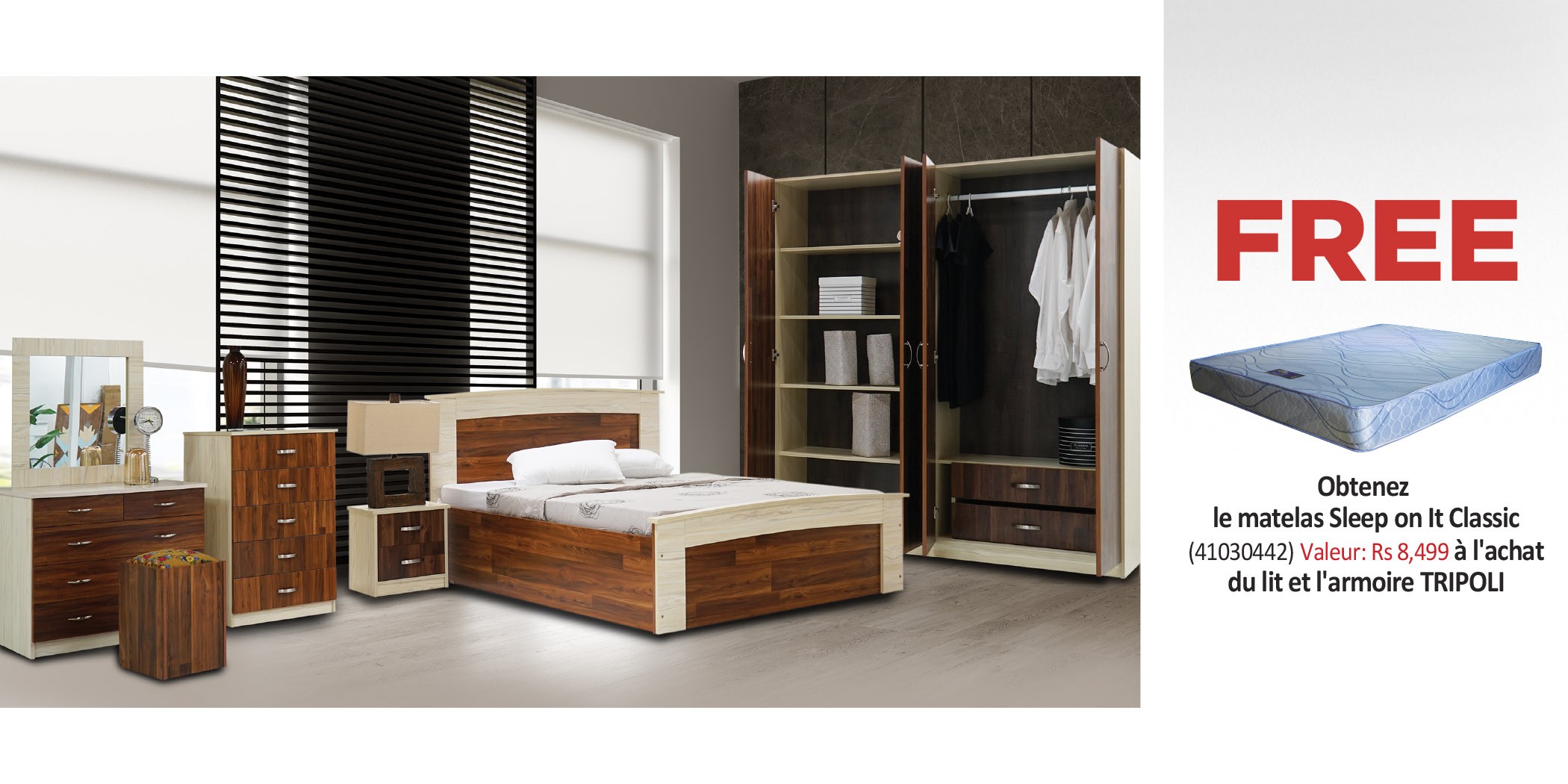 Tripoli Bed + Wardrobe & Free Sleep On It Classic Double 150x190 cm ...