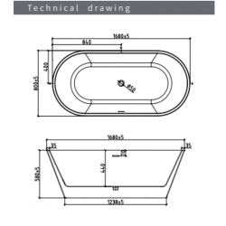 Bath Tub White 1680x800x580