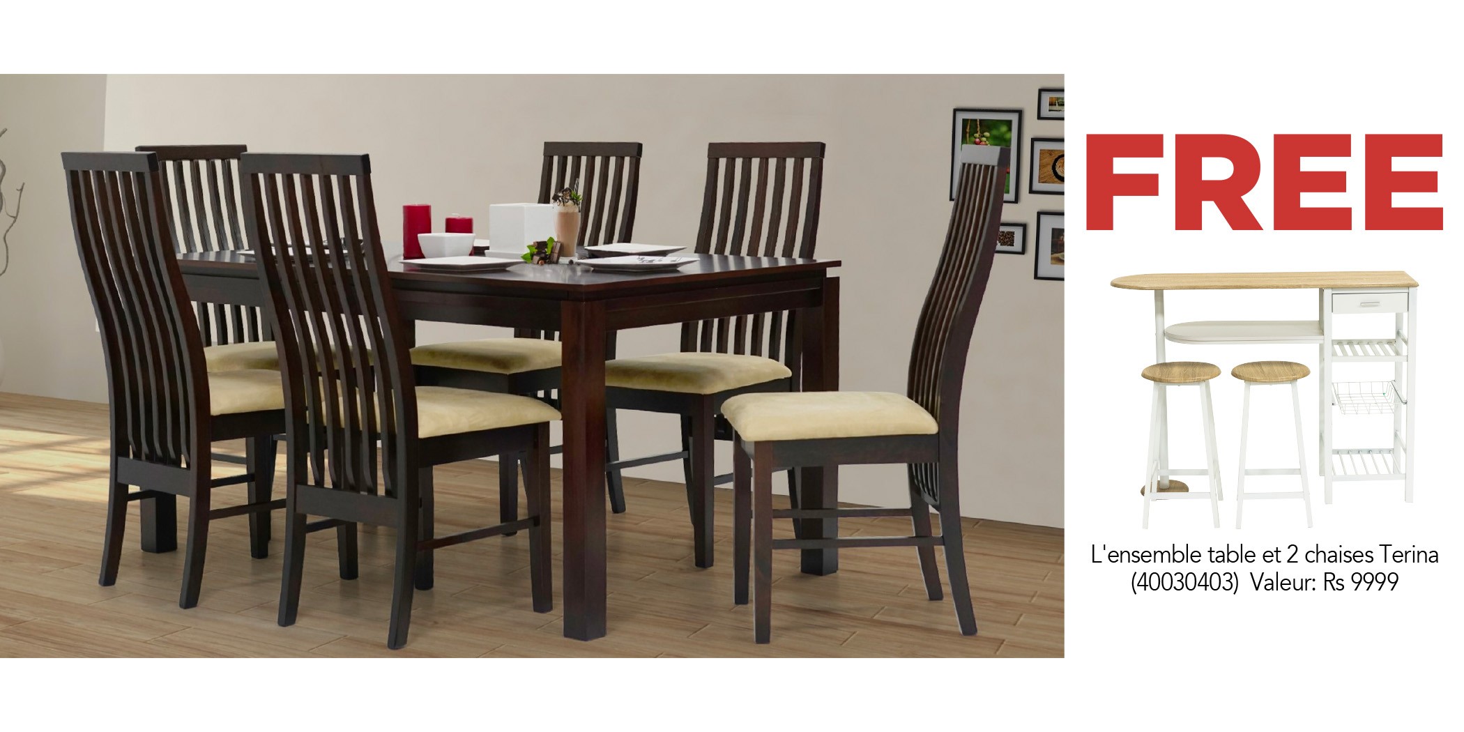 Caribean Table and 6 Chairs Rubberwood & Free Terina Table and 2 Stools ...