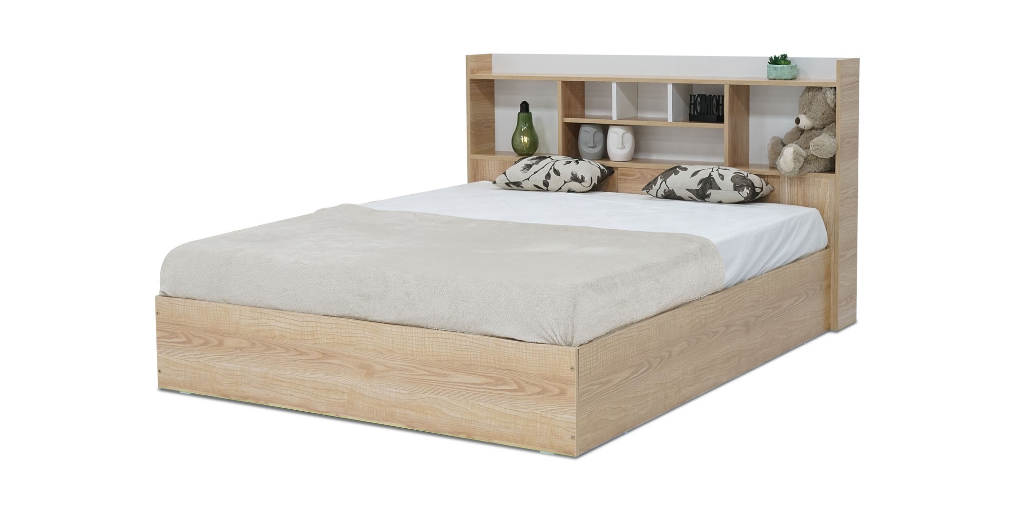 Neo Bed 150x190 cm MDF Oak and White