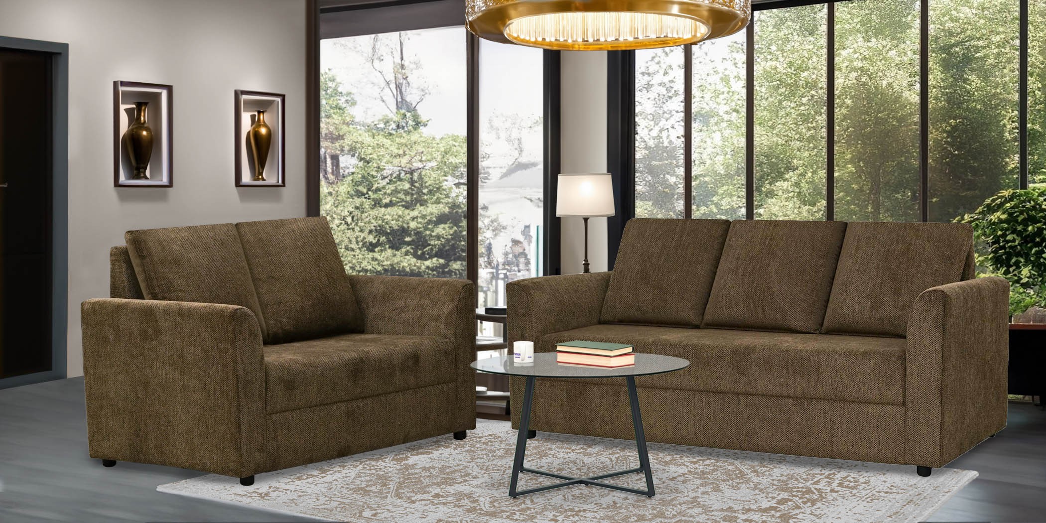 Rome Sofa 3+2 Brown Fabric