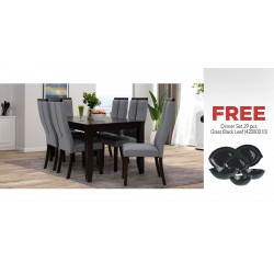 Danta Table and 6 Chairs & Free Dinner Set 29 PCS Opal Glass Black Leaf Design