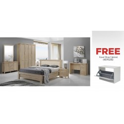 Birmingham Bedroom Set 180X200 cm White Oak & Free Kovel Shoe Cabinet White Color