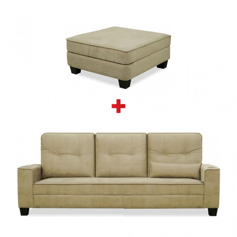 Icon Sofa 4 Seater W/2 Cup Holders Mocha Col Fabric + Ottoman With Storage Box