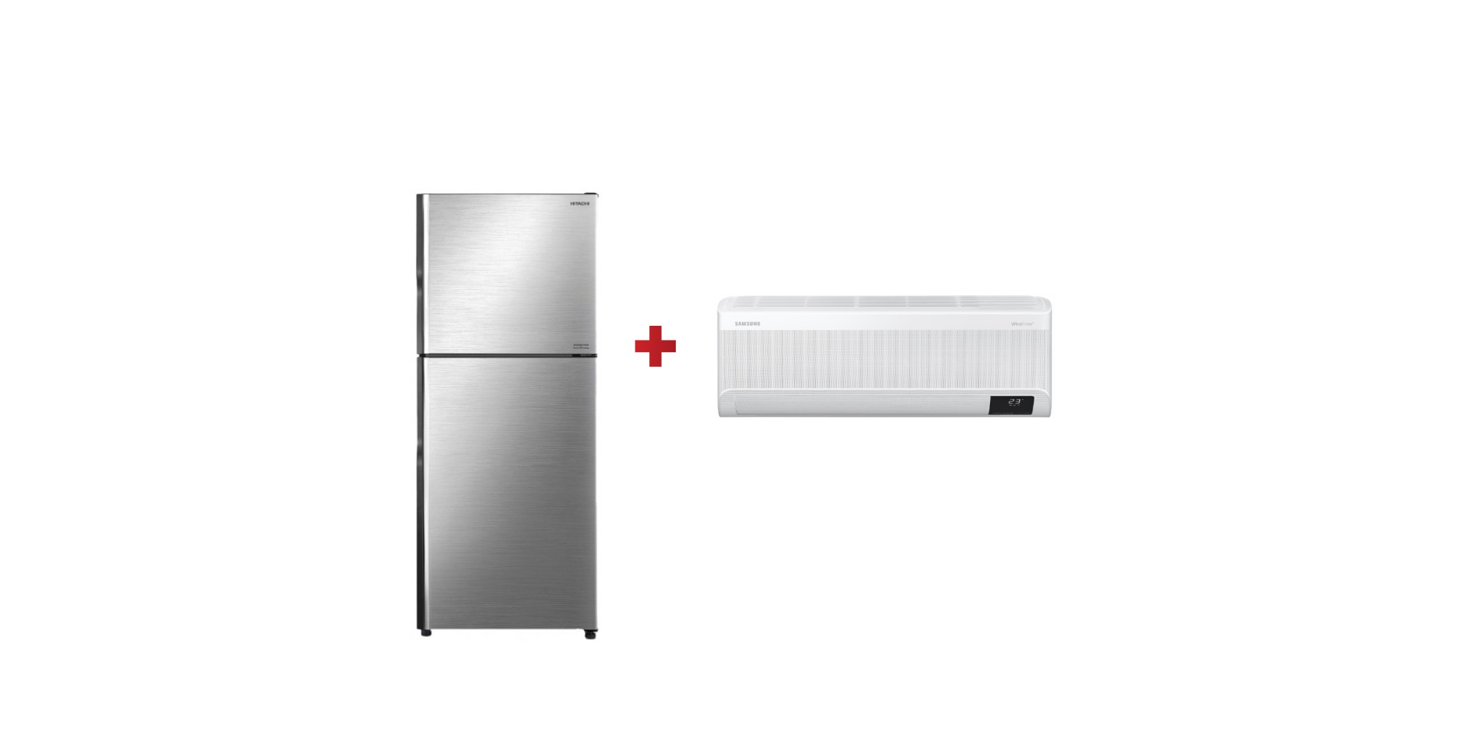 Hitachi R-VX471PRU9 Refrigerator + Samsung AR12BVEAMWK Air Conditioner